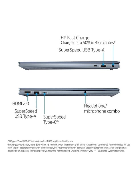 HP 2023 Slim Pavilion Touchscreen Laptop 15.6-Inch Display, Core i7-1255U, 64GB RAM, 2TB NVMe SSD, 2GB NVIDIA GeForce MX550 Graphics Crad, Windows 11 Pro, English/Arabic, Blue - International Version