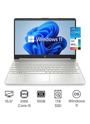 HP Slim 15-DY2093WM Professinal &amp; Business Laptop 15.6-Inch FHD Display, Core i5-1135G7, 16GB DDR4 RAM, 1TB SSD, Intel Iris Plus Graphics, Windows 11, English/Arabic, Silver - International Version