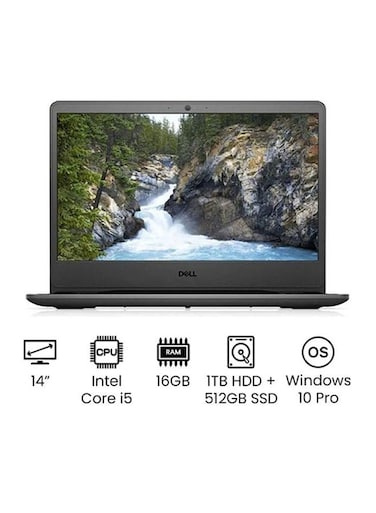 Dell Vostro 3400 Laptop With 14-Inch Full HD Display, 11th Gen Core i5-1135G7, 16GB RAM, 1TB HDD + 512GB SSD, Intel Iris Graphics, Windows 10 Pro, English/Arabic, Black - International Version