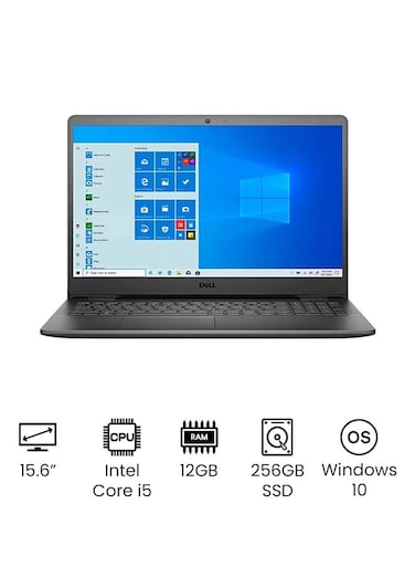 Dell Inspiron 15 3501 Laptop With 15.6-Inch Full HD Display, Core i5-1135G7 Processor, 12GB RAM, 256GB SSD, Intel Xe Graphics, Windows 10 English Accent Black - International Version