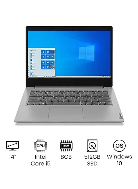 Lenovo Ideapad 3 14IIL05 Laptop With 14-Inch Full HD Display, Intel 10th Gen Core I5-1021U Processor, 8GB RAM, 512GB SSD, Intel UHD Graphics, Windows 10, English, Platinum Grey - International Version