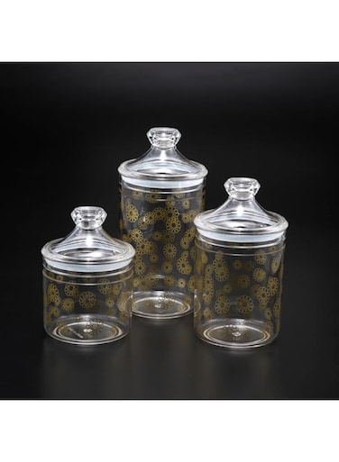 Vague Acrylic Long Jar with Gold Rose Design, Medium, Clear