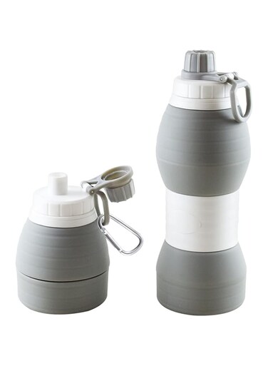 KASTWAVE Collapsible Water Bottles, BPA-Free Silicone Travel Mug, Reusable Water Bottle for Hot and Cold Drinks,Portable Leak-Proof Sports Water Bottle with Hiking Buckle, Gray/20 Oz/600 ml