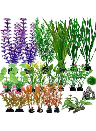 Fish Tank Decorations,23PCS Aquarium Plants Decor,Fish Tank Plants,Aquarium Artificial Green Plastic Plants decorations,Fish Tank Accessories Plastic Water Plants,Flowers and Rockery Decorations