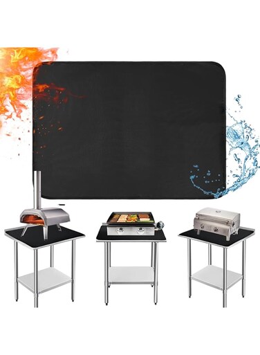 Amerbro 24x31in Heat Resistant Grill Mats for Outdoor Grill to Protect Your Prep Table and Outdoor Grill Table - Fire Proof &amp; Water Proof &amp; Oil Proof BBQ Mat - Black (0.6mm)