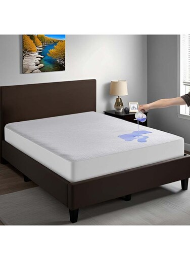 Linen Klub 100% Waterproof Mattress Protector - Cotton Terry White, Ultra Soft Fitted Bed Protector Cotton White 90x190cm