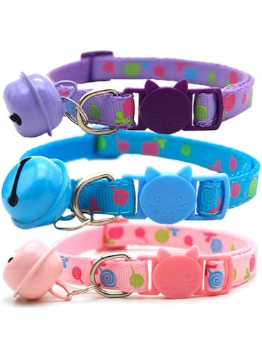 ORiTi 3 Pack Cat Collars with Big Bell and Lollipop Pattern, Cat Collar with Breakaway Safety Release Buckle for Cat and Kitten