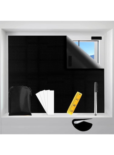 Blackout blind, portable blackout curtain to attach to window, no drill, 420D Black fabric portable blackout curtain Blackout material Blackout curtain (200 * 145cm)