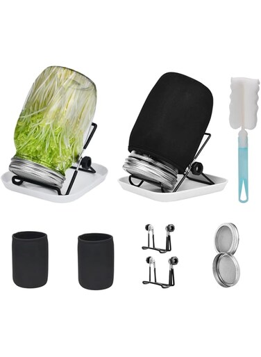 Tazweeq Sprouting Kit,2 Sprouting Jar Kits,Wide Mouth Quart Mason Jars with Stainless Steel Screen Sprout Lids,1000ml, Stand and Canning Brush,Seed Sprouter Set for Growing Broccoli, Alfalfa