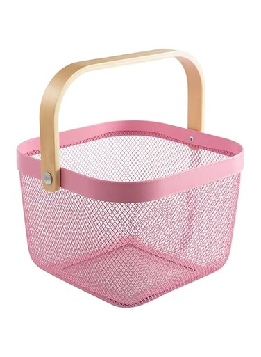 BEROZA Multifunctional Storage Organizer Basket with Handle Stainless Steel Storage Basket, Kitchen Basket, Fruit Basket, Suitable for Kitchen, Office, Bathroom, Cabinet (Pink)