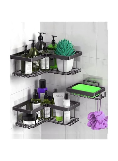 S2C Wall Mounted Bathroom Shelf Heavy Duty, Rustproof Shower Caddy with Soap Holder, Stainless Steel Bathroom Organizer,Bathroom Accessories Corner Shelf, Kitchen Organizer (PACK OF 3)