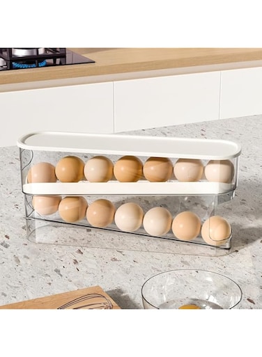 Automatically Rolling Egg Storage Container，Clear Plastic Egg Dispenser， Space Saving Deviled Egg Containers， Kitchen Rolling Egg Container for Refrigerator with Lid (style 2)