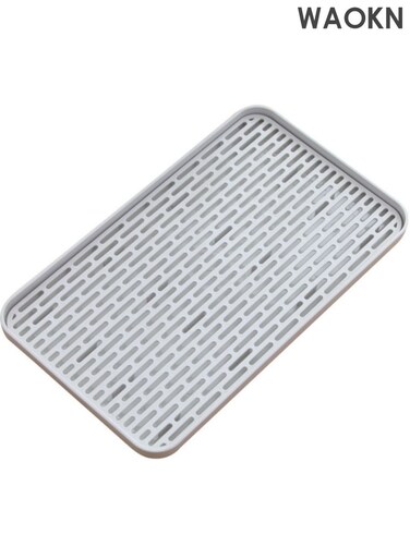 Cup Drying Rack &amp; Dish Drying Tray , Drain Board for Small Kitchen Sink , Dish Drain Tray Large Enough for Counter or Coffee Table , Detachable and easy to clean , Big White Dish Drying Mat , grey .
