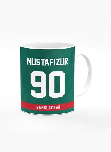 Designer Printed Coffee Mug with Heavy Duty Handle 11oz Ceramic Personalised Gift Mugs Cup [Microwave Safe &amp; Dishwasher Proof ] - Cricket Player - Mustafizur Rahman, Jersey Number - 90