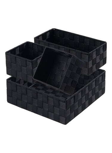 Storage Box Cube Basket Bin Container Tote Organizer Divider for Drawer,Closet,Shelf, Dresser,Set of 4 (Black)