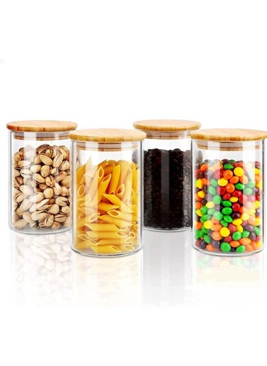 Glass Storage Jar with Bamboo Lids,Glass Airtight Canisters sets,Spice Jar, Pantry Organization and Storage Containers Ideal for Sugar, Coffee, Cookie, Candy,Cereals (1000ml/35.2 oz, Set of 4)