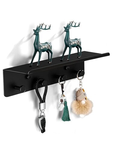 ELECDON Key Holder for Wall Decorative,Entryway Hallway Metal Organizer with 4 hooks,Black