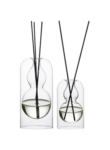 GalDal Empty Glass Fragrance Reed Diffuser Bottles,for Essential Oil, with 16pcs Black Reed Sticks,Minimalist Decor,2pcs/Set.