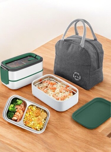 Durable 2-Layer Stainless Steel Bento Box with 3 Compartments - Perfect for Kids and Adults for School, Work, and Travel