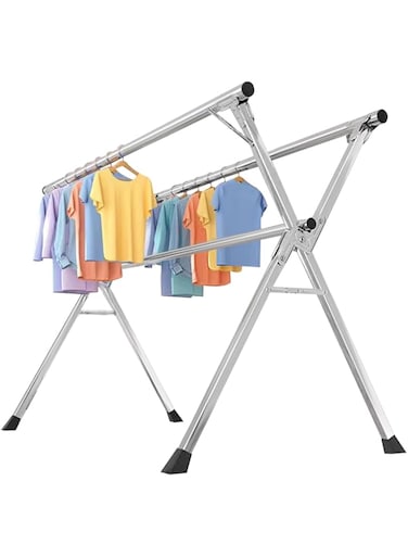 DAYONG 63 Inches Clothes Dryer Rack, Heavy Duty Stainless Steel Laundry Rack, Adjustable &amp; Folding Clothes Hanger Rack for Space Saving, Portable Clotheshorse with 30 Windproof Hooks (63")