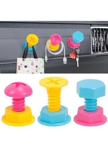 TERRIFI Self Adhesive Hooks for Walls, Car Hooks for Keys, No Damage Heavy Duty Sticky Hooks, Screw Design Purse Holder, Wall Hooks for Towel Coat Clothes Hat, Car Viscose Dashboard 3PCS