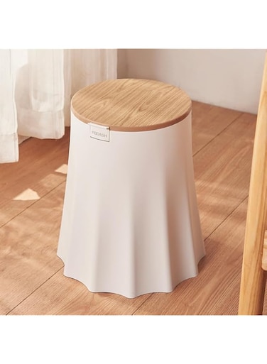 LAJUU Trash Can with Lid, 10L Office Trash Bin with Press Top Lid, Dog Proof White Garbage Can, Modern Nordic Waste Basket, Plastic Garbage Bin for Home, Bathroom, Kitchen (A)