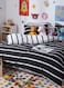 Home Single Size 4 Pieces (1 Duvet cover - 160*210cm.; 1 Fitted sheet - 100*200+30cm.; 2 Pillow cases - 50*75cm.) Black &amp; White Stripe Design.