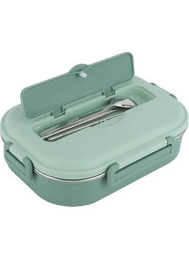ZEKAROUL Lunch Box, Portable Stainless Steel Bento Box with 4 Compartments Tableware for Dining Hall Family Dining Cassroom Lunch Microwave Oven (Green)