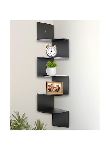 Greenco Corner Shelf 5 Tier Shelves For Wall Storage, Easy-To-Assemble Floating Wall Mount Shelves For Bedrooms And Living Rooms, Espresso Finish