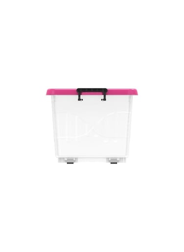 22L Clear Plastic Storage Box With Wheels &amp; Lockable Lid (Pink)