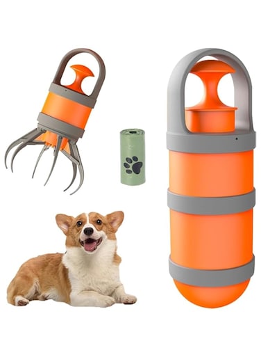 Portable Dog Pooper Scooper with 15 Sanitary Bags &ndash; No-Touch Folding Pet Waste Collector for Dogs, Compact &amp; Lightweight for Walks, Travel, and Outdoor Cleanup (Orange)