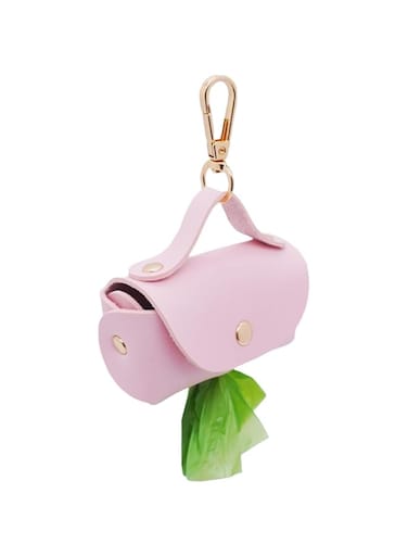 1Pcs Pet Waste Bag Dispenser, Leather Leash Holder, Portable and Reusable Dog Poop Bag Dispenser, Dog Bag Holder for Walking, Outdoor, Travelling Pink