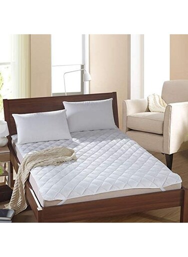 Linen Klub 100 GSM Polyester Sheet Quilted Mattress Protector Super King Cotton White 200x200cm
