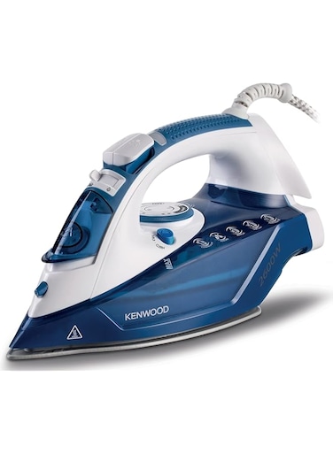 Kenwood Steam Iron 2600W with Ceramic Soleplate, Auto Shut-Off, Anti-Drip, Anti-Calc, Self Clean, Continuous Steam, Steam Burst, Spray Function STP75.000WB White/Blue