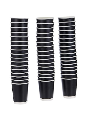 SNH Packing Disposable Double Wall Paper Coffee Cups 50-Pack, 8 oz Capacity, Black