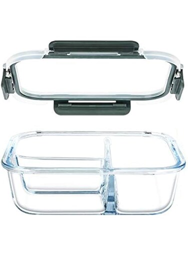 U HOME Glass Meal Prep Containers Glass 3 Compartment- Glass Food Storage Containers - Glass Storage Containers with Lids - Divided Glass Lunch Containers Food Container 24 Ounce