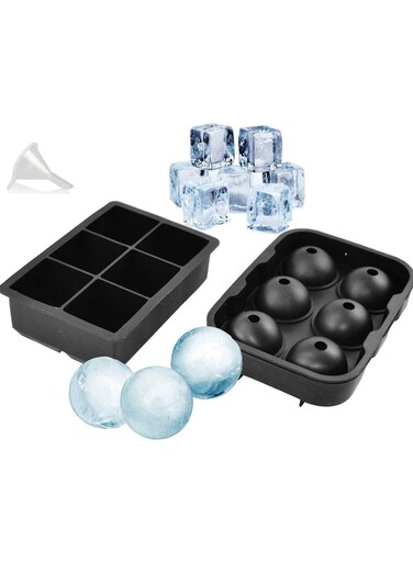 Silicone Ice Cube Tray with Lid &acirc;&euro;&ldquo; Easy Release, Odourless, Food-Grade, Spill-Resistant 6 Large Ice Cube Mould with for Drinks, Black 1 Pack