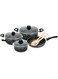 Royalford 9pcs Ritz Plus Cookware Set RF12514 Marble Coated and Press Aluminum Body, with Dot Induction Base, Bakelite Handles and Lid Casseroles, Saucepan, Bamboo Kitchen Tools and Fry Pan