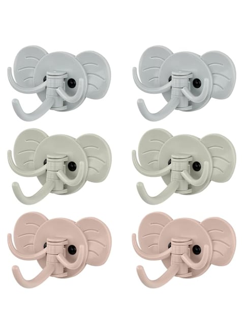 6 PCS Coat Hooks, Cute Elephant Shapes Round Sticky Hooks, Strong Self Adhesive Hooks, Multifunctional Wall Hooks Stick On, Iorn &amp; Wooden Back of Door Hooks for Bedroom Bathroom Kitchen