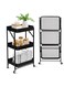 Multipurpose Folding Metal Utility Cart with Casters for Kitchen, Bedroom, Bathroom, Office, Laundry Room, Garage - Black 46x30x76cm