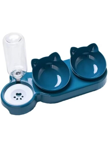 MCENTT 3-in-1 Cat &amp; Dog Food Bowls with Automatic Water Dispenser &ndash; Non-Slip Raised Pet Feeding Station for Small &amp; Medium Pets &ndash; Dual Food &amp; Water Bowls, Easy to Clean Design (Dark Blue)