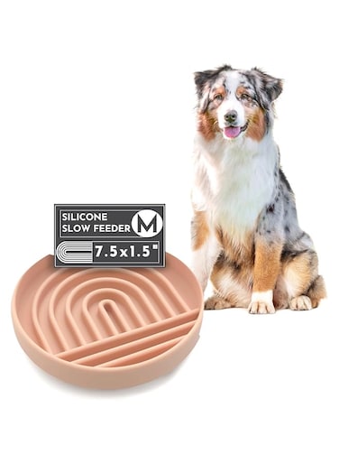 Should We Go? - The Slowdown Bowl - Silicone Slow Feeder for Dogs &amp; Puppies, Slow Eating, Modern Lick Mat Design, Reduces Gulping, Dishwasher Fit, for All Breed, Mealtime Challenge, Medium-Blush
