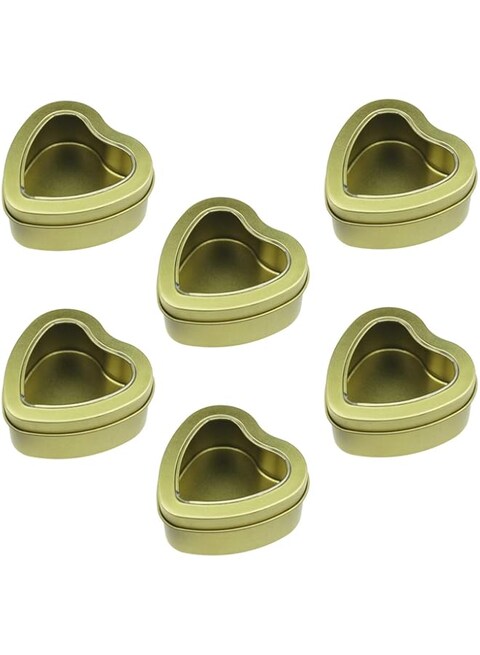 SWIUKPHE 6 Pack Tin Cans, Heart Shaped Empty Golden Metal, with Clear Window Lids, Love Candy Tin Box, Cookie Jars, for Candle Making, Candies, Gifts &amp; Treasures, Gold