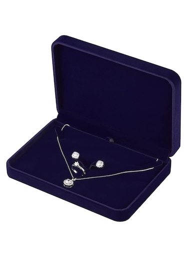 LETURE Large Velvet Jewelry Set Box, Big Necklace and Ring Earring Pendant Gift Box, Pearl Necklace/Chunky Necklace Jewelry Storage Case (Blue)