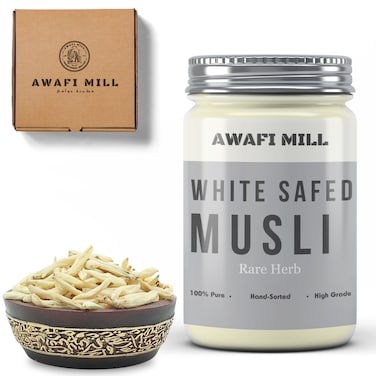 AWAFI MILL White Safed Musli Raw - Premium Quality - Authentic Indian Herb - Ideal for Gourmet Cooking and Exotic Recipes (Bottle of 50 gram / 1.7 Oz)