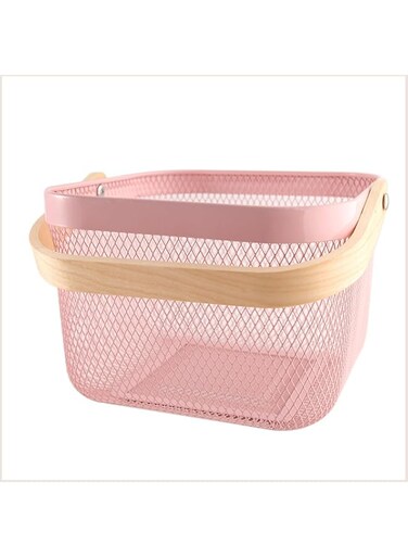 EPEDIC Mesh Storage Basket Metal Wire Fruit Basket Snack Vegetable Storage Basket Kitchen Countertop Fruit Basket Bathroom Storage Basket Home Picnic Multifunctional Storage Basket (pink)