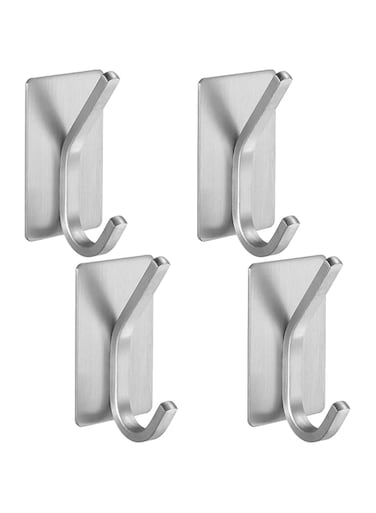 4pcs Adhesive Wall Hooks Brushed Stainless Steel Adhesive Hooks, Heavy Duty Wall Hooks for Bathroom Home Kitchen