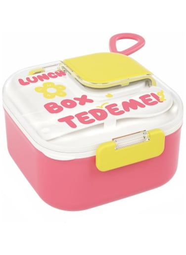 Bento Lunch Box for Toddlers,645ml Food Grade Plastic Bento Box with Spoon,Food Lunch Box Containers for Kids, BPA-Free, Leak-Proof, Dishwasher/Microwave Safe (Pink)