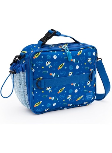 Bamboo Bark Printed Insulated Kids Childrens Lunch Bag with 3 Carrying Options - Waterproof, &amp; Easy to Clean, Perfect for School, Picnics, Travel Stylish &amp; Fun Design Meal Bag (Space blue)