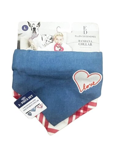 Ellen DeGeneres Bandana Collar - Adjustable Dog Collar with Red Plaid Bandana, Large